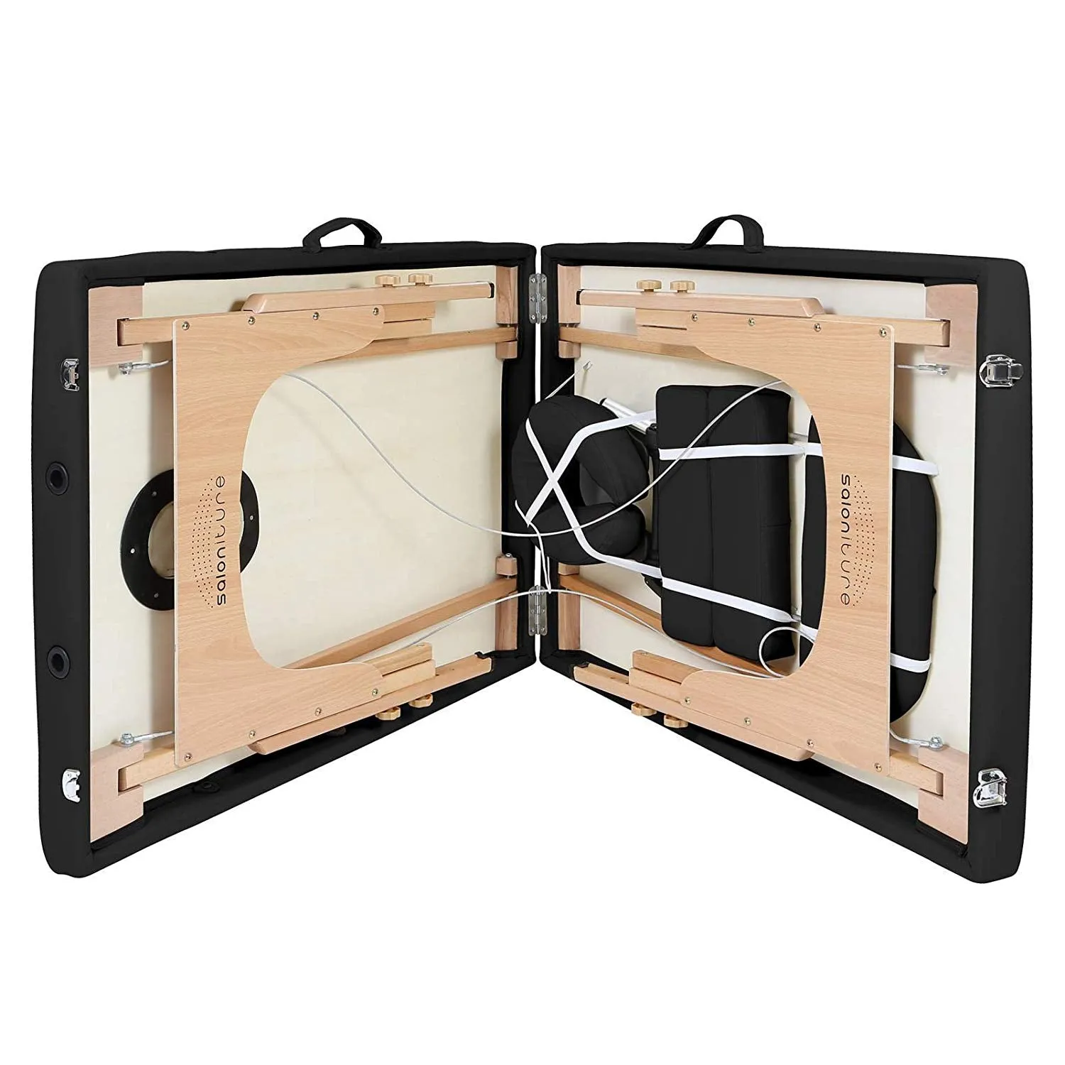 Saloniture Portable Folding Massage Table with Aluminum Headrest - Black