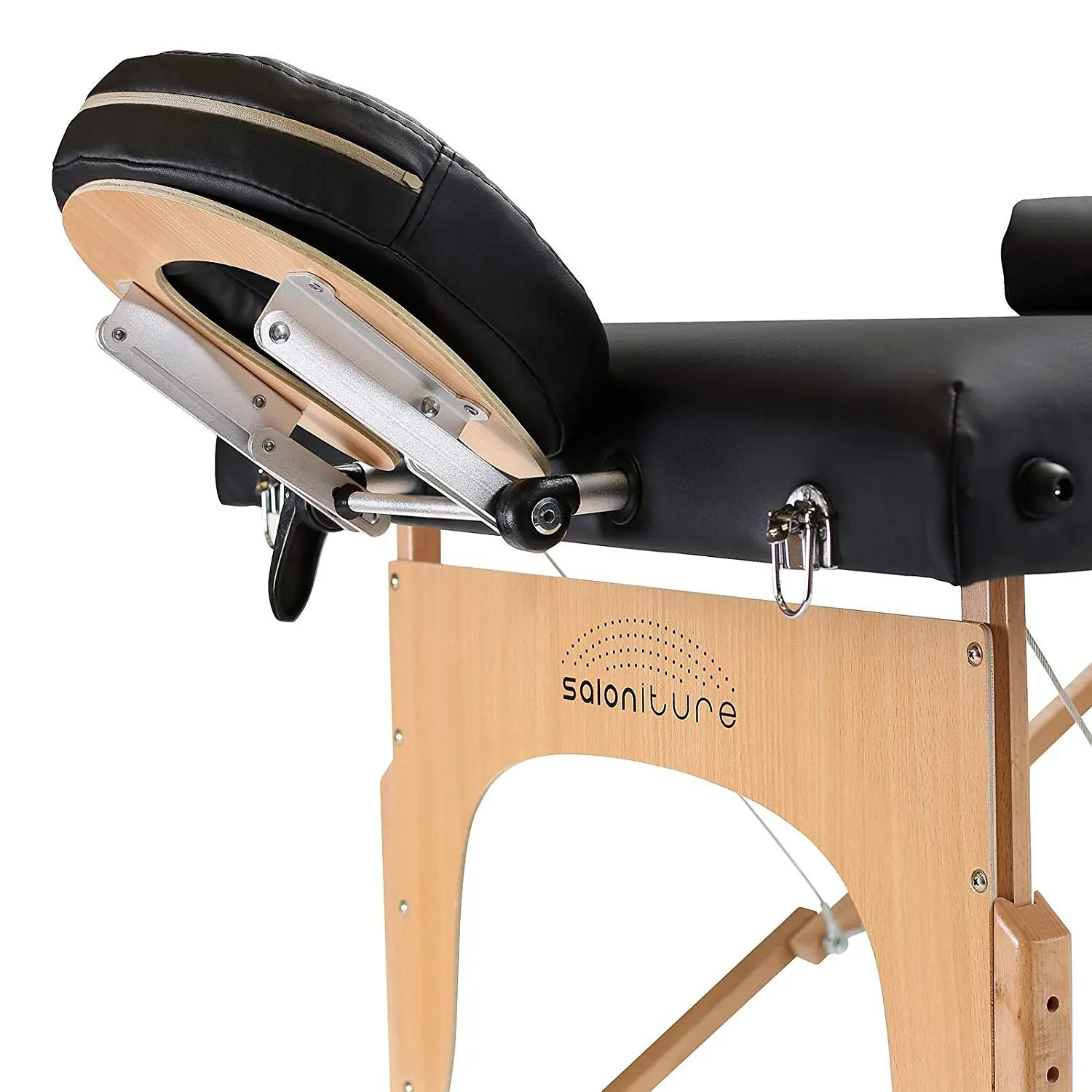 Saloniture Portable Folding Massage Table with Aluminum Headrest - Black