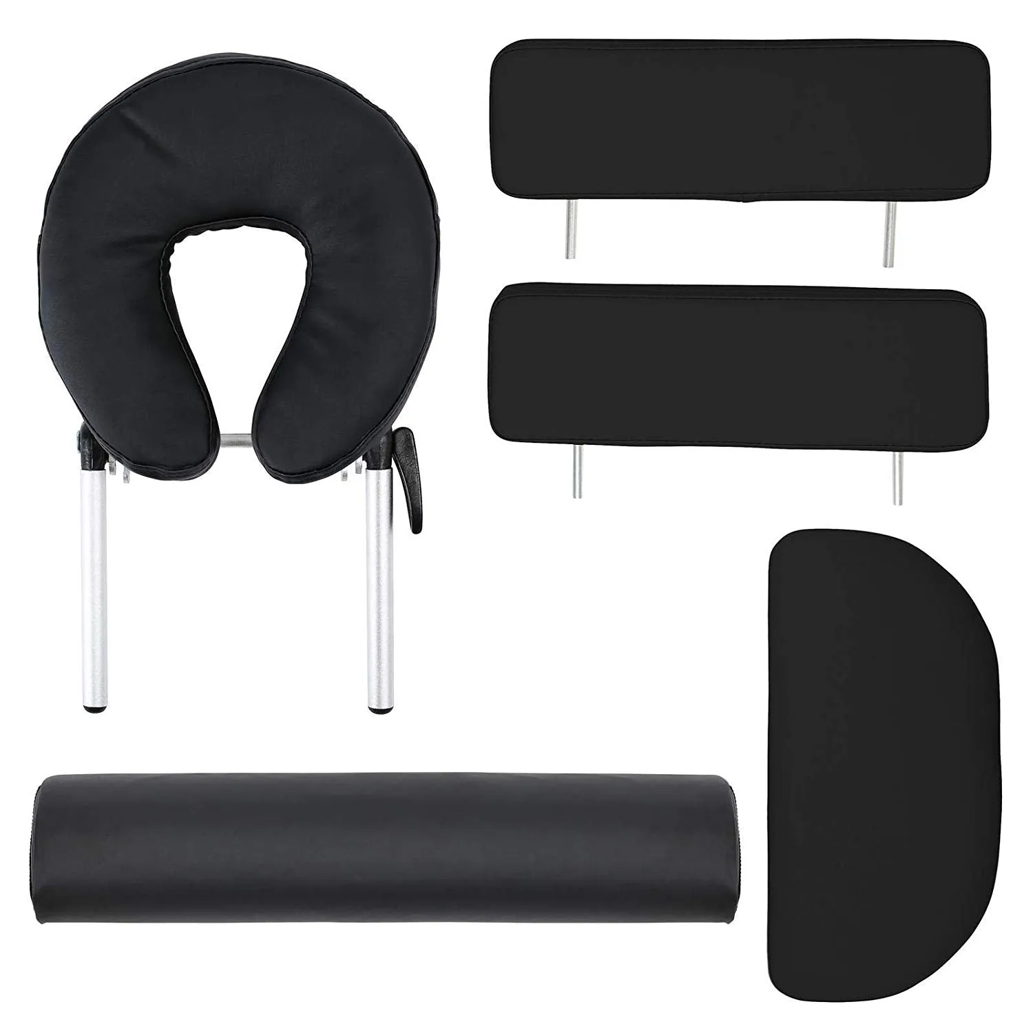 Saloniture Portable Folding Massage Table with Aluminum Headrest - Black