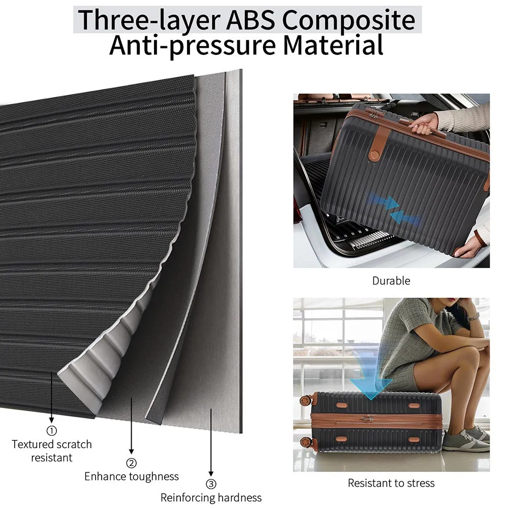 Set of 4 Expandable Lightweight Suitcase with Packing Cubes TSA Lock and Spinner Wheels - Coffee and Black