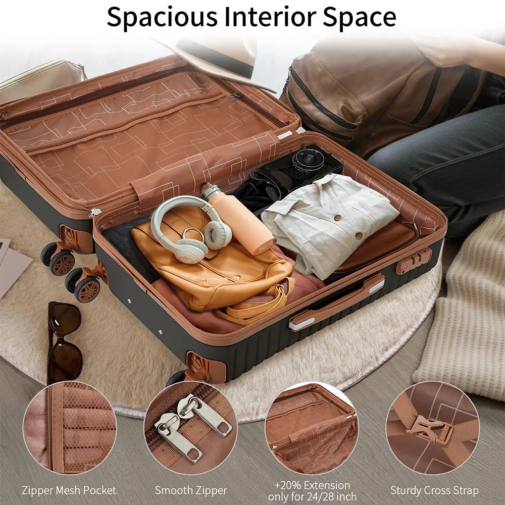 Set of 4 Expandable Lightweight Suitcase with Packing Cubes TSA Lock and Spinner Wheels - Coffee and Black