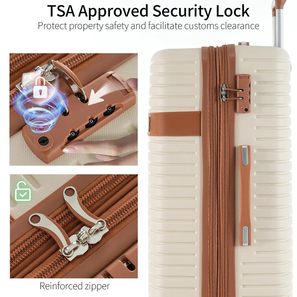 Set of 4-Piece Expandable Lightweight Suitcase with Packing Cubes TSA Lock and Spinner Wheels - Cream