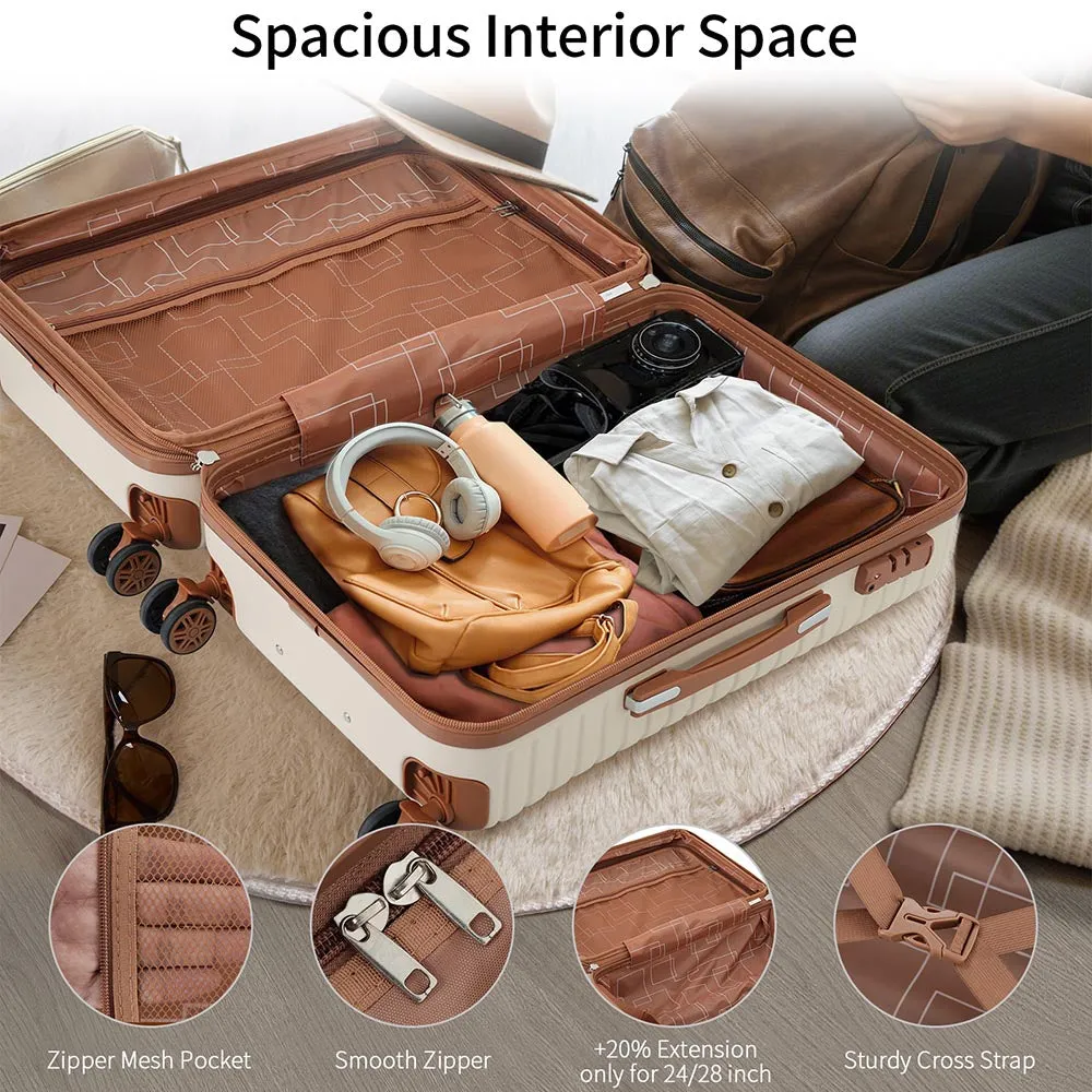 Set of 4-Piece Expandable Lightweight Suitcase with Packing Cubes TSA Lock and Spinner Wheels - Cream