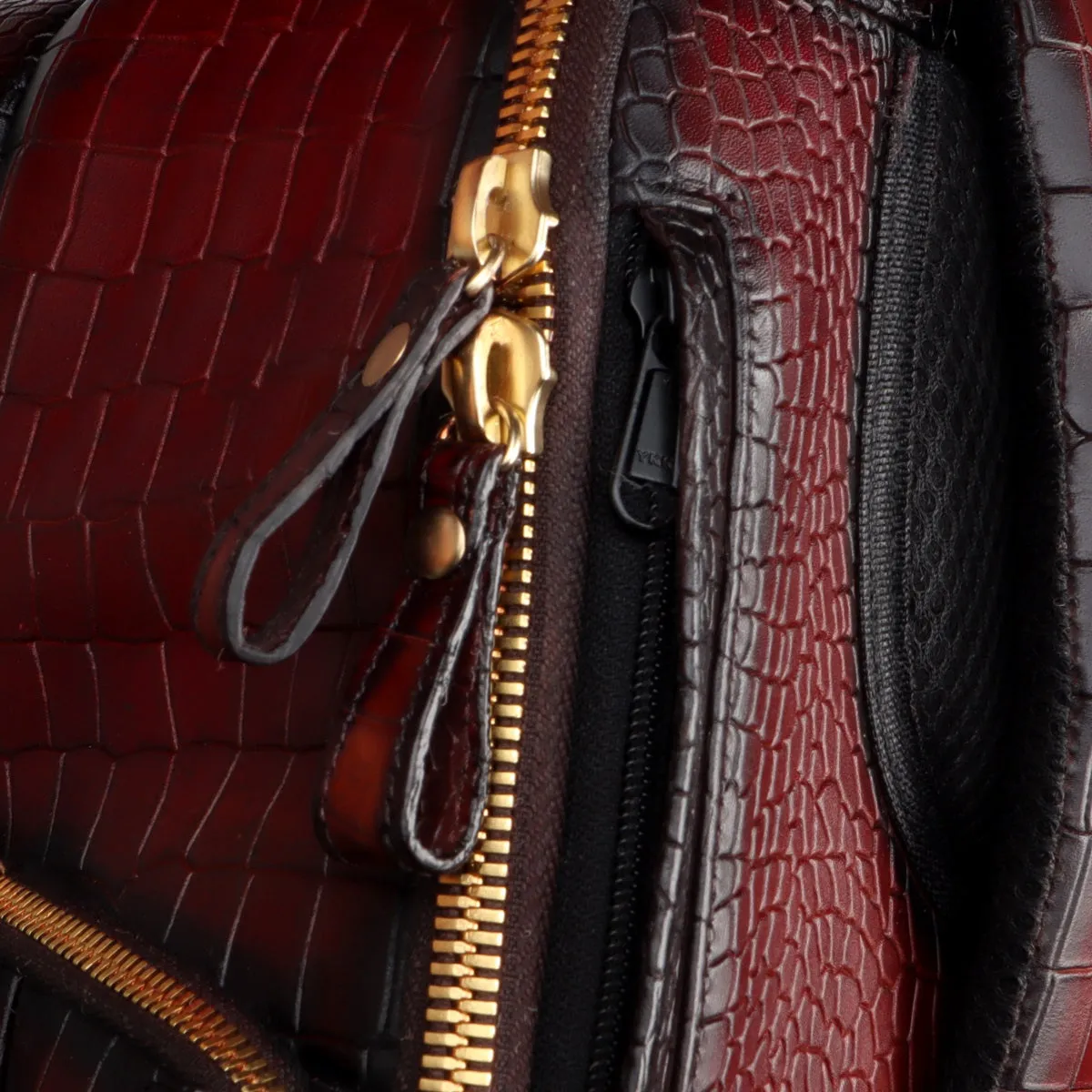 Suitcase Opening Travel Backpack Wine Embossed Lion Croco Leather Diamond Stitched by Brune & Bareskin