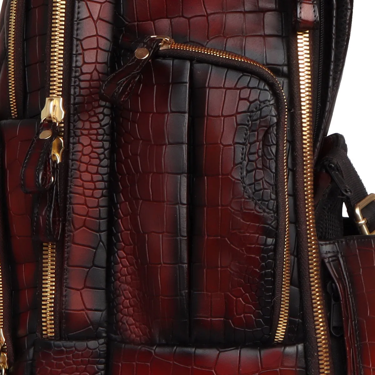 Suitcase Opening Travel Backpack Wine Embossed Lion Croco Leather Diamond Stitched by Brune & Bareskin