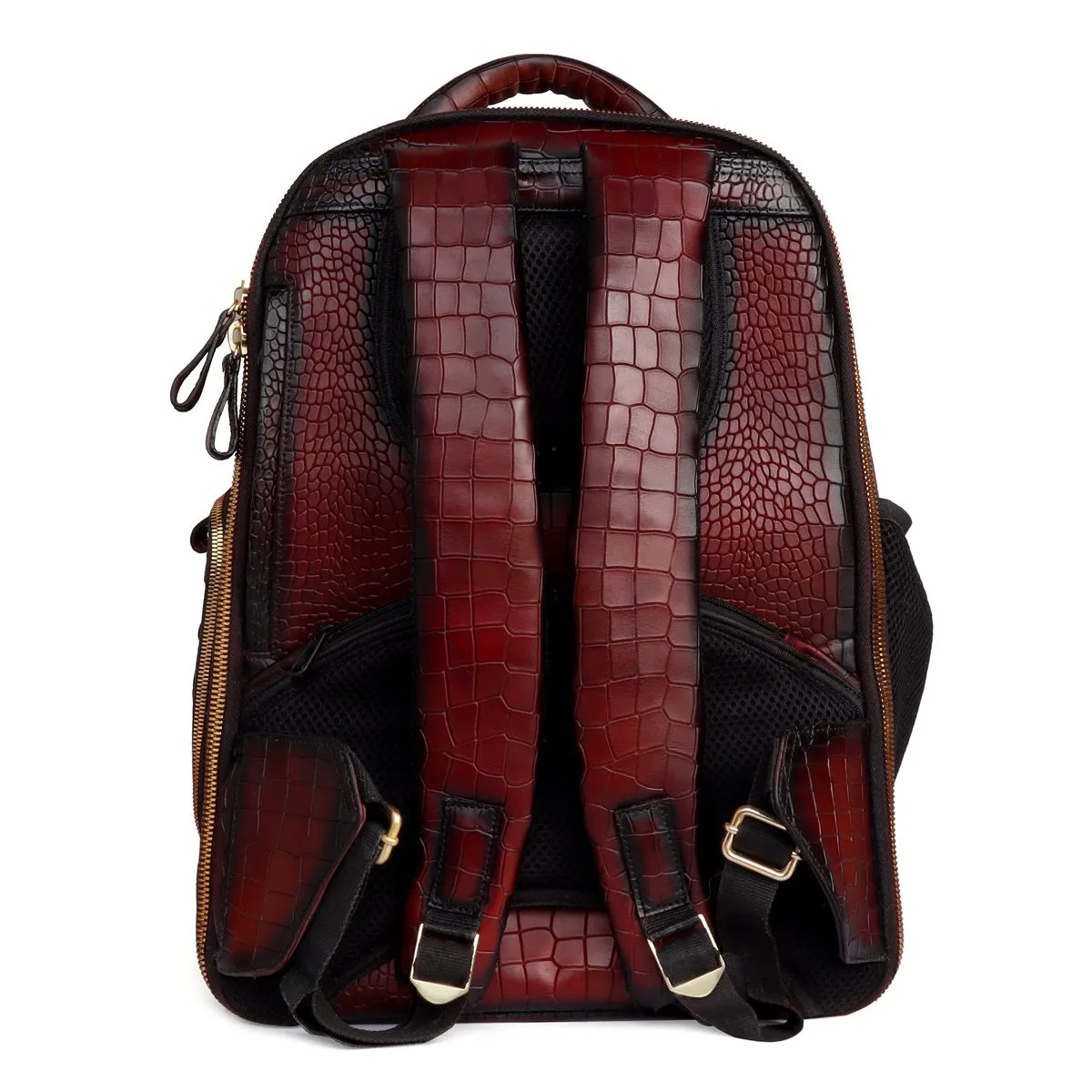 Suitcase Opening Travel Backpack Wine Embossed Lion Croco Leather Diamond Stitched by Brune & Bareskin