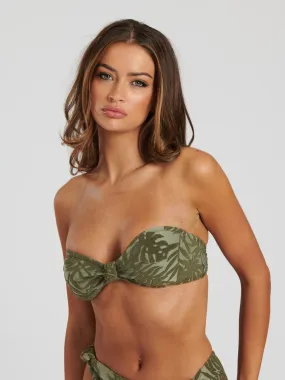 The 'Knot today' bikini top in khaki palm