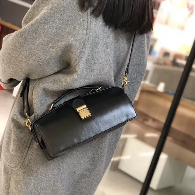 Vintage Women's Doctor Bag Genuine Leather Handbags Shoulder Bags for Women