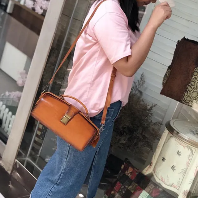 Vintage Women's Doctor Bag Genuine Leather Handbags Shoulder Bags for Women