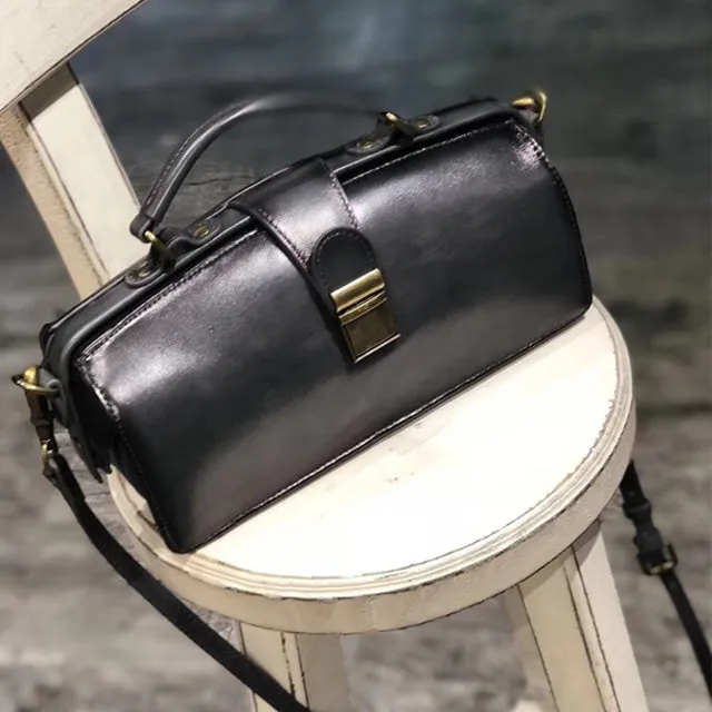 Vintage Women's Doctor Bag Genuine Leather Handbags Shoulder Bags for Women