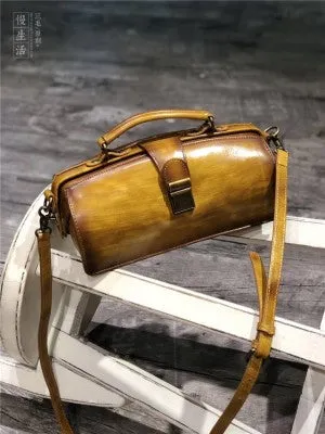 Vintage Women's Doctor Bag Genuine Leather Handbags Shoulder Bags for Women