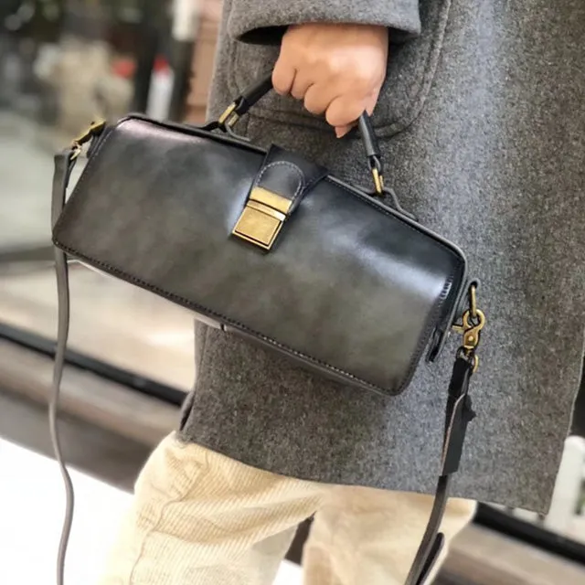 Vintage Women's Doctor Bag Genuine Leather Handbags Shoulder Bags for Women