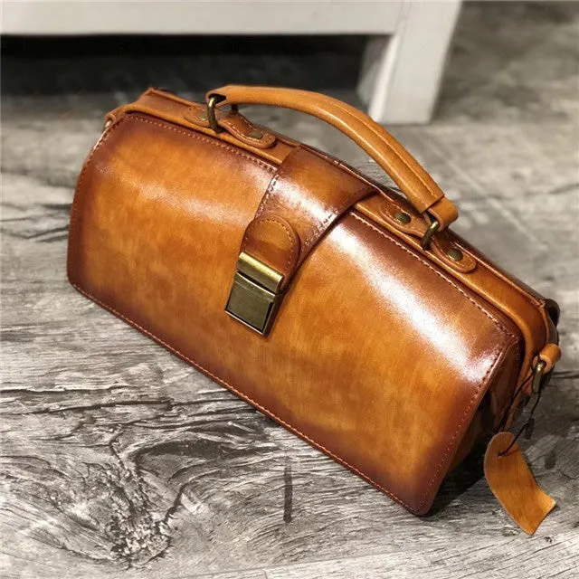 Vintage Women's Doctor Bag Genuine Leather Handbags Shoulder Bags for Women