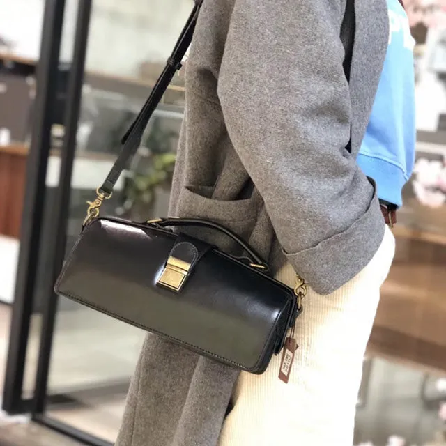 Vintage Women's Doctor Bag Genuine Leather Handbags Shoulder Bags for Women