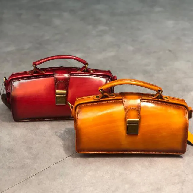 Vintage Women's Doctor Bag Genuine Leather Handbags Shoulder Bags for Women