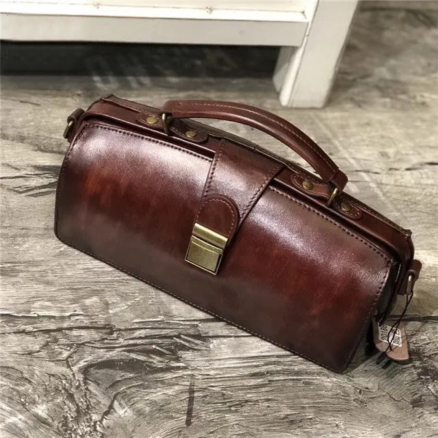 Vintage Women's Doctor Bag Genuine Leather Handbags Shoulder Bags for Women