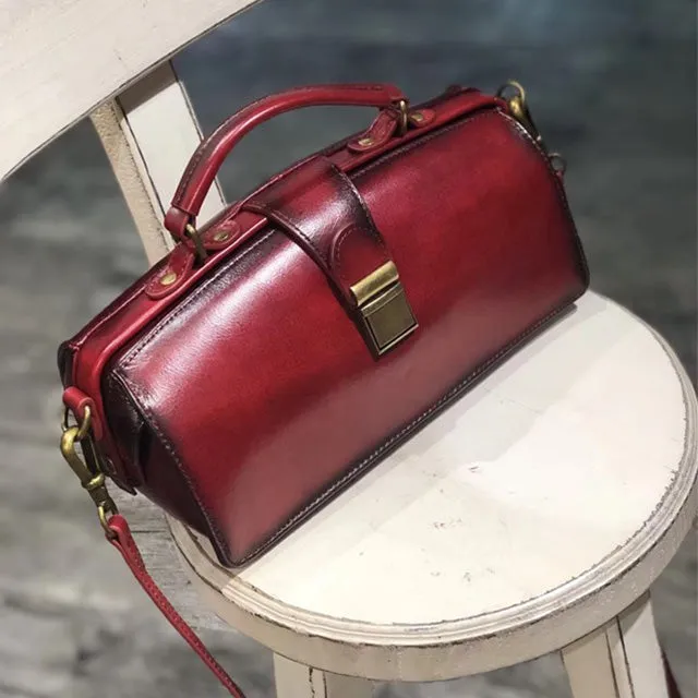 Vintage Women's Doctor Bag Genuine Leather Handbags Shoulder Bags for Women