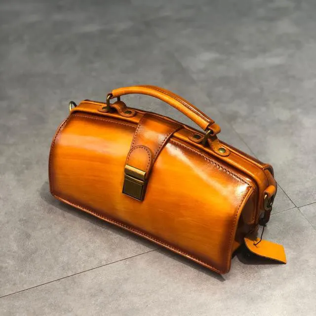 Vintage Women's Doctor Bag Genuine Leather Handbags Shoulder Bags for Women
