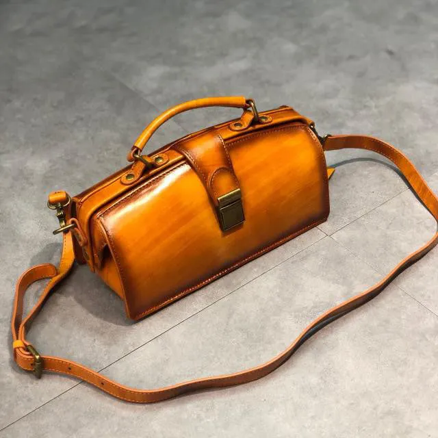 Vintage Women's Doctor Bag Genuine Leather Handbags Shoulder Bags for Women