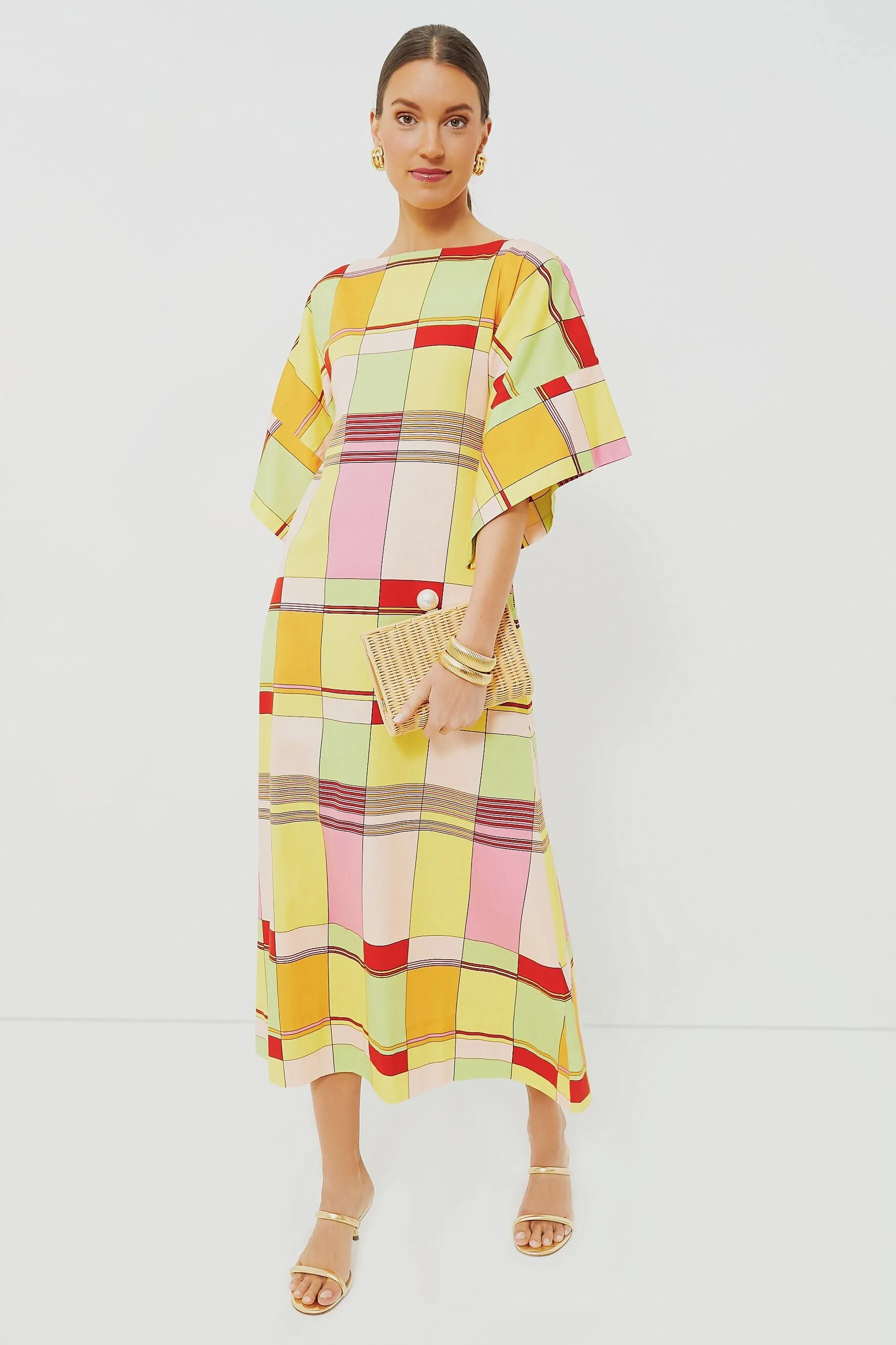 Yellow Colorblock Plaid Spinnaker Maxi Dress
