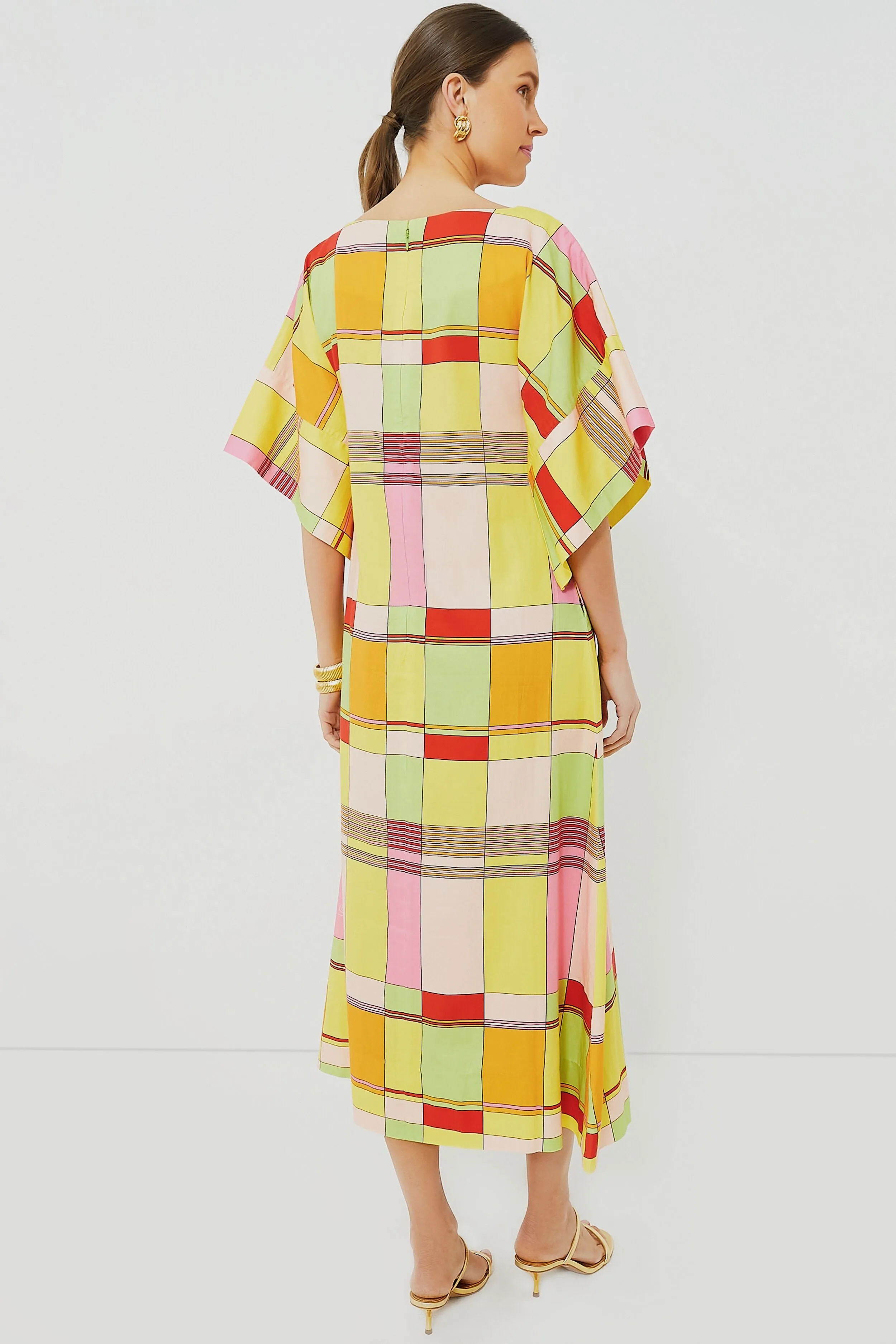Yellow Colorblock Plaid Spinnaker Maxi Dress
