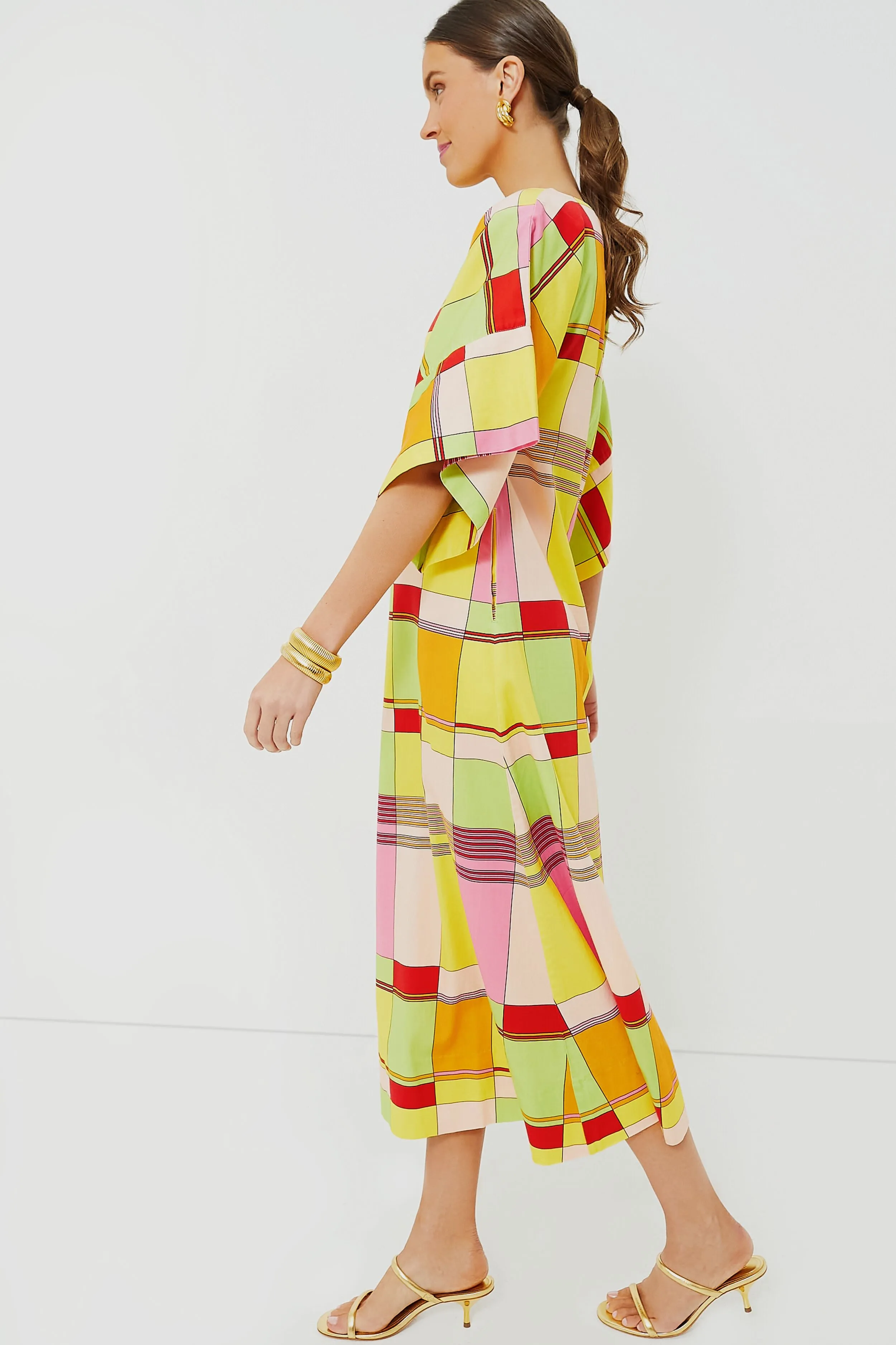 Yellow Colorblock Plaid Spinnaker Maxi Dress