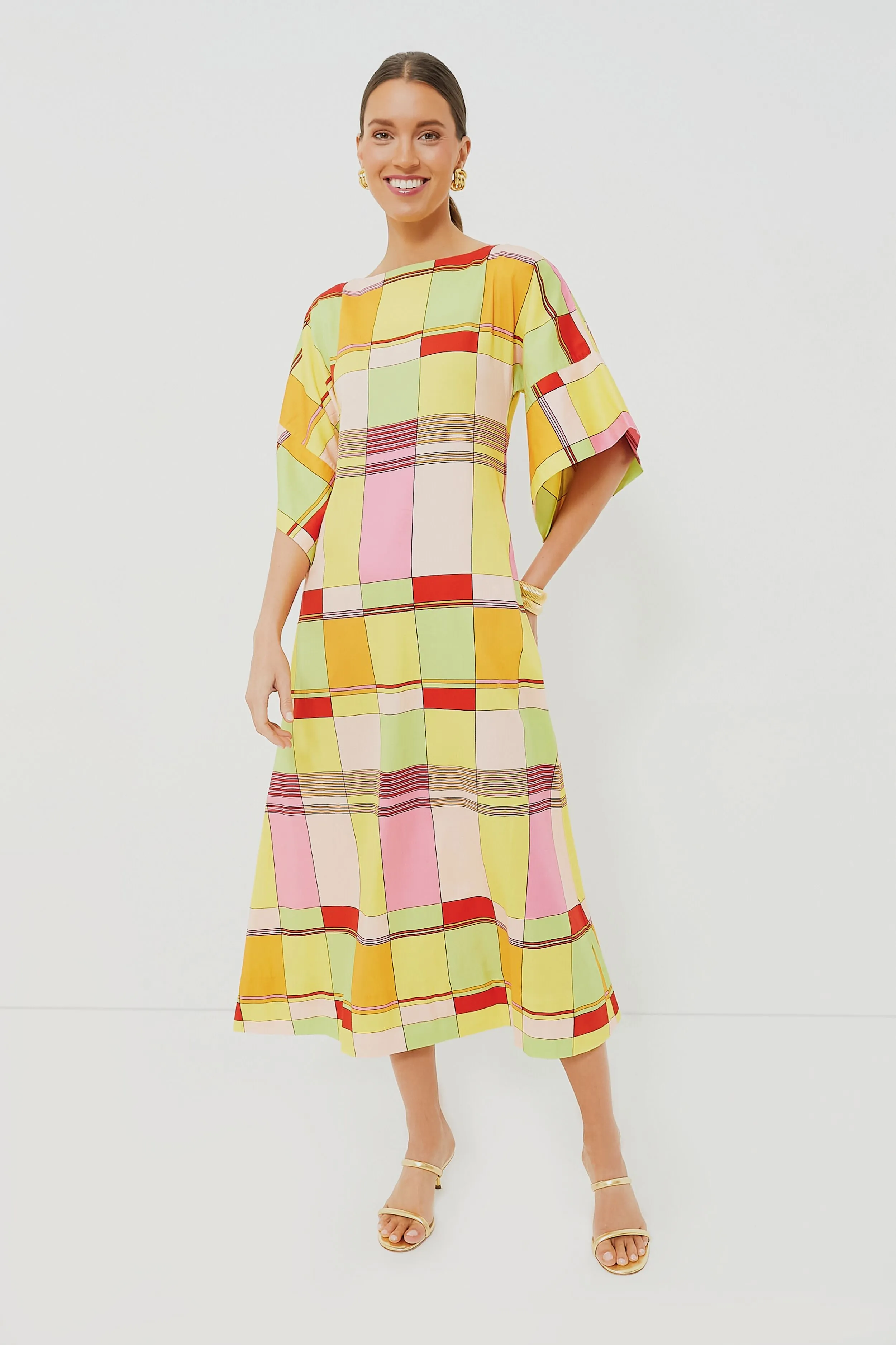 Yellow Colorblock Plaid Spinnaker Maxi Dress